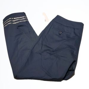 Willi Smith Navy w Silver Accent Tapered Ankle Pants Size 10 Waist 30.5 In NWT